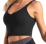Wjustforu Women Sports Bra Yoga Tank Longline Padded Workout Crop Tank Top Fitness Workout Running Top (Large, Black)