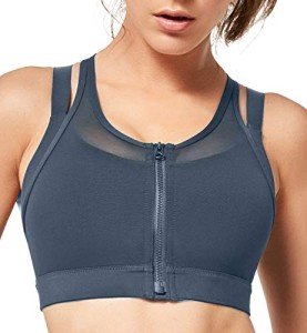 Yvette High Impact Women Sports Bra Front Closure Double Deck Mesh Running Bra for Plus Size, 08AGrey, XL(AC)