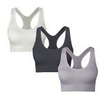 SEGRILA Women’s Sports Bra Padded Racerback Workout Yoga Bras with Mesh Straps,Black+White+Grey,L