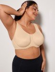SYROKAN Women's Max Control Underwire Sports Bra High Impact Plus Size with Adjustable Straps Beige 38DD