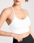 QUEENIEKE Sports Bras for Women Y Back Breathable Padded Wide Strap Medium Support Yoga Bra White M