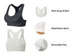 SEGRILA Women’s Sports Bra Padded Racerback Workout Yoga Bras with Mesh Straps,Black+White+Grey,L