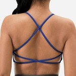 YEOREO Pearl Women's Sports Bra Strappy Criss Cross Back Bra Removable Padded Yoga Crop Top Royal S