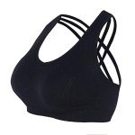 UNDOUBHRA 2 Pack Padded Sports Bra for Women-Seamless Strappy Bras with Criss-Cross Back Yoga Tops for Fitness Workout Running(Black+White)