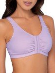 Fruit of the Loom Women's Front Close Builtup Sports Bra, Lilac Whisper/White/Purple Velvet, 36