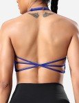 YEOREO Charly Women's Sports Bra Strappy Criss Cross Back Bra Backless Removable Padded Yoga Crop Top Print Klein Blue S