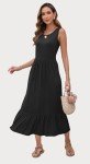 WNEEDU Black Sleeveless Maxi Dress with Pockets