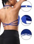 YEOREO Charly Women's Sports Bra Strappy Criss Cross Back Bra Backless Removable Padded Yoga Crop Top Print Klein Blue S