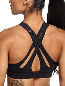 Yvette Sports Bras for Women, Adjustable Criss-Cross Back High Impact for Running, M+ Black