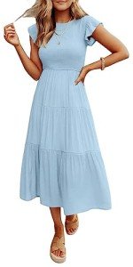 Light Blue Boho Flutter Sleeve Maxi Dress for Women