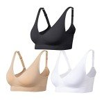 Comfyin Wireless Bras for Women Non Wired Seamless Bras with Removable Pads 3 Pack,Black+White+Beige,XL