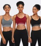 ANGOOL Strappy Sports Bras for Women, Longline Medium Support Yoga Bra Wirefree Padded Sports Bra with Adjustable Straps Red 3 Pack