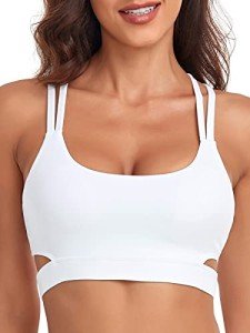 RELLECIGA Women's White Scoop Neck Strappy Cutout Sport Bra Fitness Support Workout Tops Size Medium