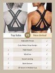 Yvette Sports Bras for Women, Adjustable Criss-Cross Back High Impact for Running, M+ Black