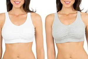 Fruit of the Loom Women's Shirred Front Sport Bra with Removable Pads, 2-Pack, White/Heather Grey, 44