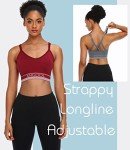 ANGOOL Strappy Sports Bras for Women, Longline Medium Support Yoga Bra Wirefree Padded Sports Bra with Adjustable Straps Red 3 Pack