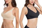 Comfyin Wireless Bras for Women Non Wired Seamless Bras with Removable Pads 3 Pack,Black+White+Beige,XL