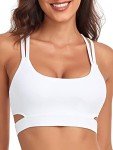 RELLECIGA Women's White Scoop Neck Strappy Cutout Sport Bra Fitness Support Workout Tops Size Medium
