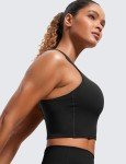CRZ YOGA Butterluxe Racerback High Neck Longline Sports Bras for Women - Padded Workout Crop Tank Tops with Built in Bra Black Large