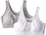 Fruit of the Loom Women's Shirred Front Sport Bra with Removable Pads, 2-Pack, White/Heather Grey, 44