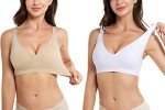 Comfyin Wireless Bras for Women Non Wired Seamless Bras with Removable Pads 3 Pack,Black+White+Beige,XL