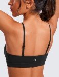 CRZ YOGA Butterluxe V-Neck Sports Bras for Women - Adjustable Thin Straps Padded Yoga Bra Basic Wireless Bra Camisole Black Medium