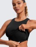 CRZ YOGA Butterluxe Racerback High Neck Longline Sports Bras for Women - Padded Workout Crop Tank Tops with Built in Bra Black Large