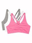 Fruit of the Loom Women's 3 Pack Shirred Front Sports Bra, Neon Pink Heather/White/Grey Heather, 40