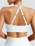 YEOREO Sports Bras for Women Open Back Workout Gym Bra Padded Medium Impact Yoga Tops with Ajustable Back Straps White Small