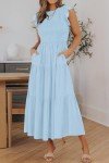 Light Blue Boho Flutter Sleeve Maxi Dress for Women