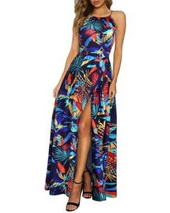 Trendy Women's Floral Print Maxi Dress with Pockets