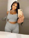 AYWA Casual Workout Sets Two Piece Outfits for Women Ribbed Crop Tank Top High Waist Leggings Active Wear, Light Heather Grey-shorts, X-Small