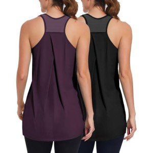 TAIPOVE Black Tank Top Long Tank Top for Women Cotton Undershirts Mesh Racerback Tanks Sleeveless Shirts 2 Packs