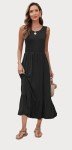 WNEEDU Black Sleeveless Maxi Dress with Pockets