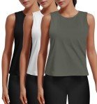 Pylnily 3 Pack Crop Tank Tops for Women Sleeveless Shirts Athletic Yoga Gym Workout Tops Casual Basic Crop Tops (Black/White/ArmyGreen-2XL)