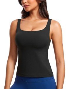 CRZ YOGA Butterluxe Workout Tank Tops for Women U Neck Padded Crop Tops Athletic Camisole Tops with Built in Bra Black X-Small