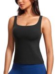 CRZ YOGA Butterluxe Workout Tank Tops for Women U Neck Padded Crop Tops Athletic Camisole Tops with Built in Bra Black X-Small