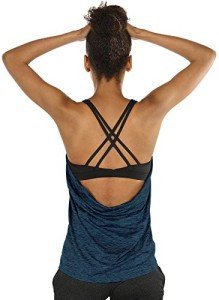 icyzone Workout Tank Tops Built in Bra - Women's Strappy Athletic Yoga Tops, Exercise Running Gym Shirts (M, Royal Blue)