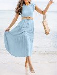 Light Blue Boho Flutter Sleeve Maxi Dress for Women