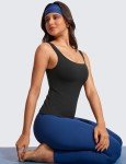 CRZ YOGA Butterluxe Workout Tank Tops for Women U Neck Padded Crop Tops Athletic Camisole Tops with Built in Bra Black X-Small