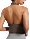 YEOREO Women's Halter Crop Top V Neck Workout Going Out Tank Top Hazel Padded Sleeveless Backless Trendy Summer Camisole Coffee Medium