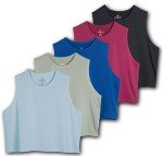 Real Essentials 5 Pack: Women's Dry Fit Crop Summer Tank Top - Gym Yoga Workout Sports Tee (Available in Plus Size), Set 10, 2X