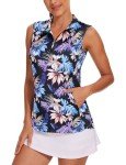 Tanst Sky Golf Tank Tops for Women, Loose Fit Sleeveless Polo Shirts with Pockets Dry Fit Quarter Zip Athletic Tennis Outfits Funny Workout Gym Running Clothes Tropical Leaf S