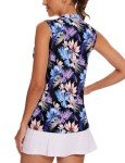 Tanst Sky Golf Tank Tops for Women, Loose Fit Sleeveless Polo Shirts with Pockets Dry Fit Quarter Zip Athletic Tennis Outfits Funny Workout Gym Running Clothes Tropical Leaf S