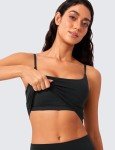 CRZ YOGA Butterlift Womens Scoop Neck Longline Sports Bra - U Back Adjustable Straps Workout Crop Tank Top with Built in Bra Black Large