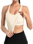 ATTRACO Women Ribbed Workout Crop Tops with Built in Bra Yoga Racerback Tank Top Tight Fit, Beige, 8