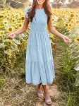 Light Blue Boho Flutter Sleeve Maxi Dress for Women