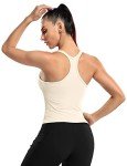 ATTRACO Women Ribbed Workout Crop Tops with Built in Bra Yoga Racerback Tank Top Tight Fit, Beige, 8
