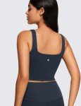 CRZ YOGA Butterluxe Womens Square Neck Longline Sports Bra - Workout Crop Tank Tops Padded with Built in Shelf Yoga Bra True Navy Small