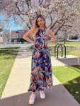 Trendy Women's Floral Print Maxi Dress with Pockets